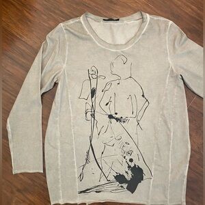 Luukaa Abstract Long Sleeve Stone Color Crewneck Shirt womens size US 14